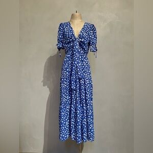 Elegant Blue and White Floral Dress